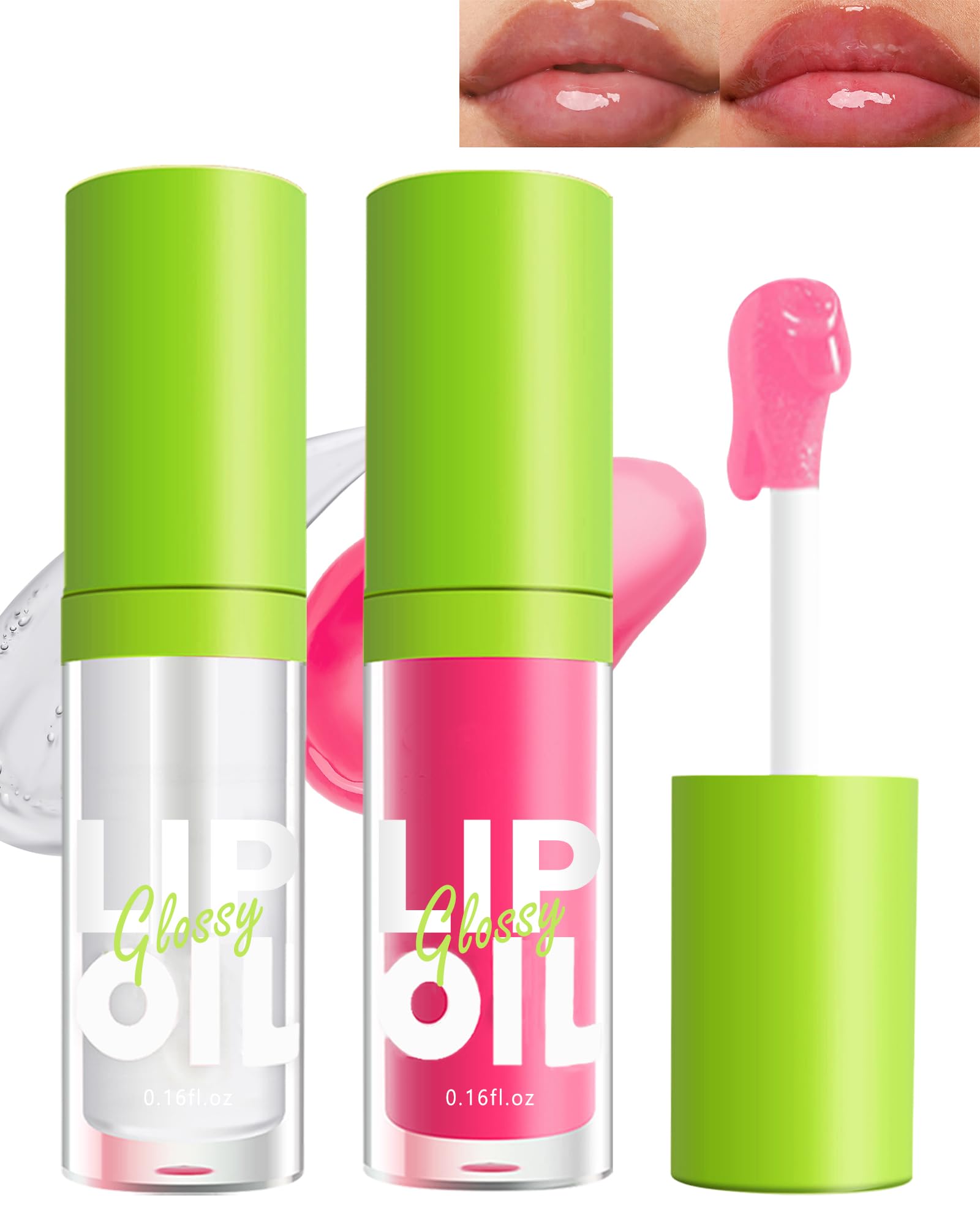 Hydrating Lip Glow Oil-2 Colors Tinted Plumping Moisturizing Lip Care Oil Gloss, Clear Pink Shiny Liquid Lipstick, Long Lasting Non-sticky Transparent Lipgloss, Makeup Gift for Women-1+2