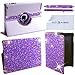 Eco-Fused 360 Rotating Faux Leather Bling Case for Apple iPad 4, 3, 2 / Bling Stylus Pen/Long Stylus Pen/Microfiber Cleaning Cloth/Cute Rhinestone Cover Perfect for Girls (Purple)