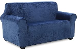 TIANSHU Velvet Fleece Loveseat Cover,Soft Plush Loveseat Slipcover, 1 Piece High Stretch Couch Covers for 2 Cushion Couch, Stylish Furniture Cover Protector(Loveseat,Aegean Blue)