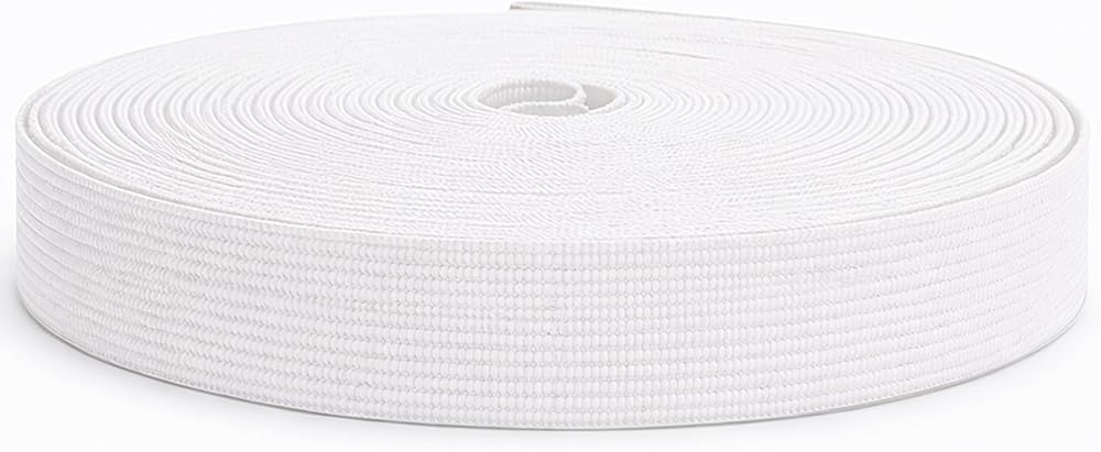 Trimming Shop 32mm Wide Elastic Band 5m White Polyester Rubber Waistband Tape