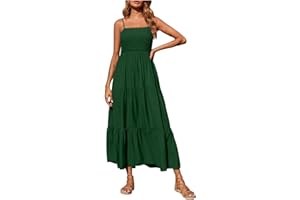 hlysgo Women's 2024 Summer Boho Dress Spaghetti Strap Square Neck Solid Color Flowy Ruffle A Line Beach Long Maxi Dress