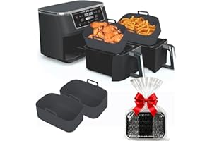LOVDIOT Silicone Air Fryer Liners for Ninja - Reusable DZ201 8QT Dual Basket - Rectangular 2-Pack Vacuum-Packed Easy-Clean Dishwasher-Safe Food-Safe for Home Chefs - Christmas & Housewarming Gifts