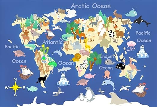 flat cartoon map of the world Amazon Com Lfeey 5x3ft Cartoon Kids Map Photography Backdrop Flat flat cartoon map of the world