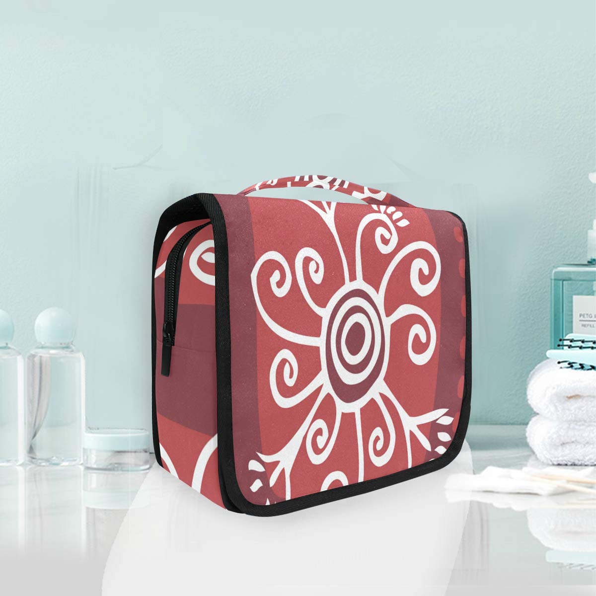 Makeup Bag Ethnic Floral Tree Cosmetic Portable Travel Hanging Toiletry Bag