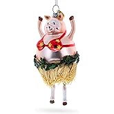 Jubilant Pig Dancing in a Bra Blown Glass Christmas Ornament