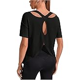 SweatyRocks Women's Cut Out Criss Cross Back Athletic Shirt Short Sleeve Crew Neck Loose Fit Workout Tops
