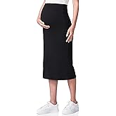 POSHDIVAH Women's Maternity Skirt Over The Belly Midi High Waisted Solid Stretchy Pregnancy Pencil Skirt