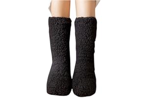 Women Winter Fleece Socks with Grippers Warm Cozy Thick Non Slip Fluffy Home Slipper Sock Christmas Stockings