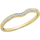 Dazzlingrock Collection 0.05 Ctw 14K Real Solid Gold Round White Natural Diamond Women Anniversary Wedding Band Guard Ring