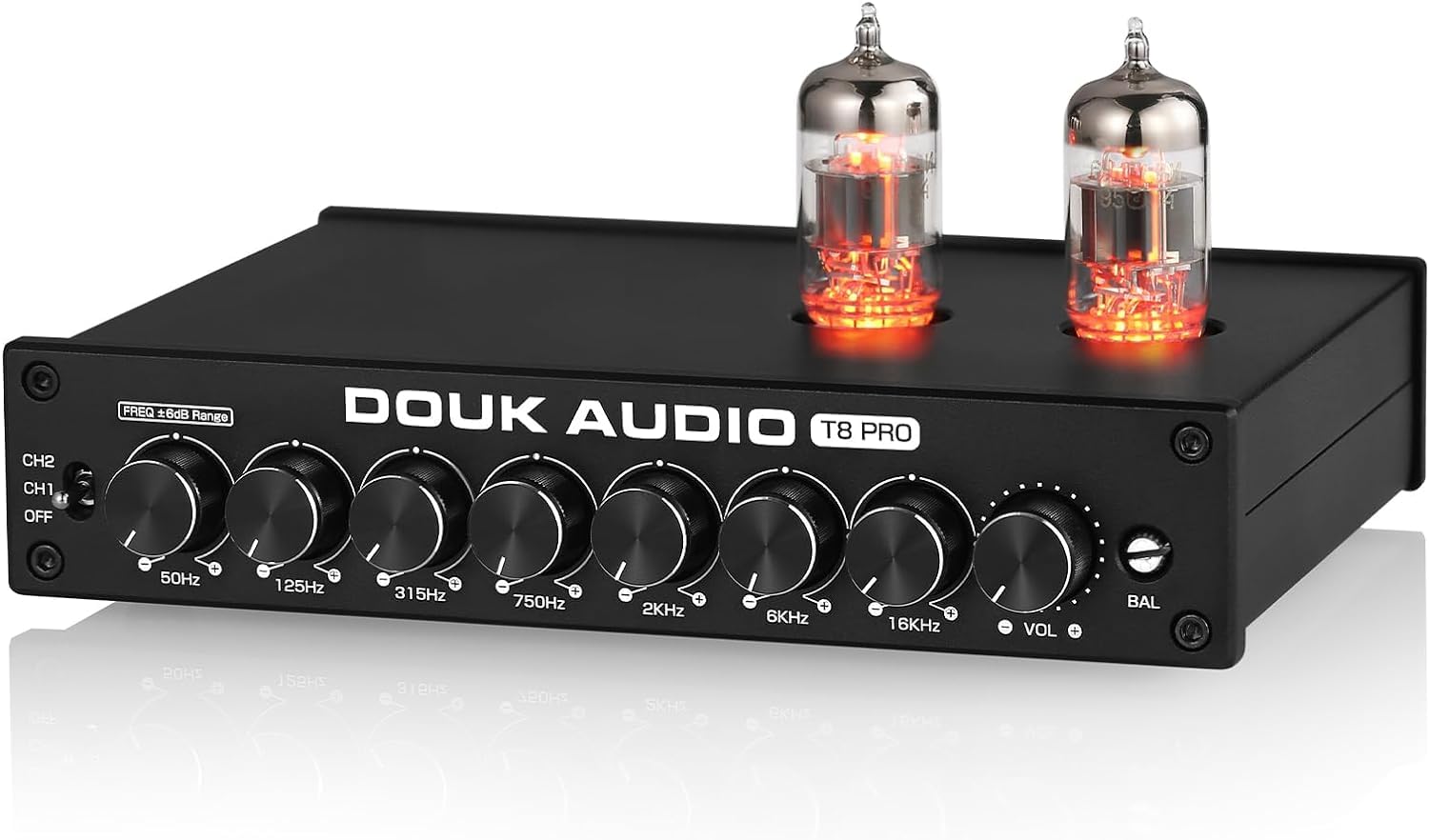 Douk Audio T8 PRO HiFi Vacuum Tube 7-Band EQ Preamp Equalizer, Balanced XLR Valve Pre-Amplifier for Home System