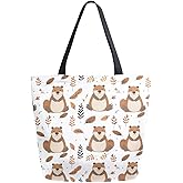 SUABO Cute Beaver Tote Bag Canvas Tote Bags for Women Shoulder Bag, Reusable Shopping Bag for Travel Grocery