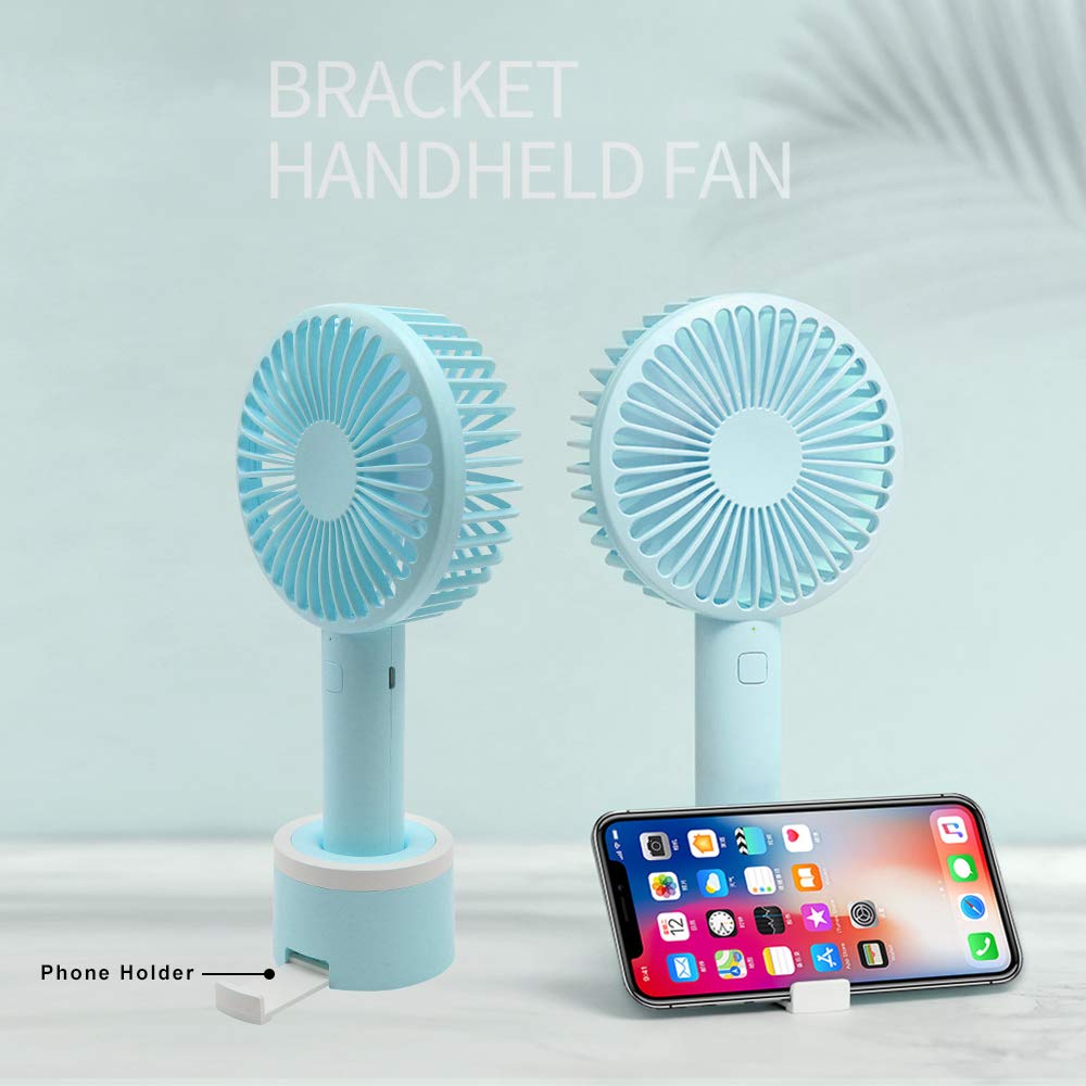Mini Desk Fan Handheld Fan, Whisper Quiet Portable Personal USB Little Fan with Phone Holder, 2000mA Rechargeable Operated Battery, 3 Speeds Small Fan for Home, Office, Outdoor or Travel(Blue07)