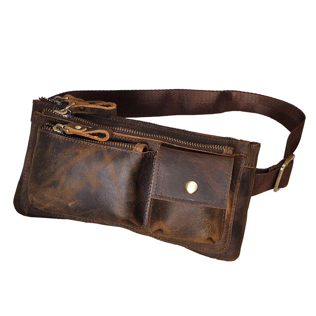 Xieben Vintage Leather Waist Pack Fanny Bag for Men Women Outdoor Travel Hiking Camping Running Hip Slim Bum Belt Pack Purse Wallet Cell Phone Pouch Deep Brown
