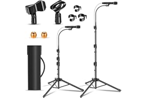 GZGDLJQ 2 Pack Mic Stand Gooseneck Microphone Boom Stand for Singing Height Adjustable from 24” to 67” with 2 Mic Clips for Adults and Kids Singing Lecture Stage
