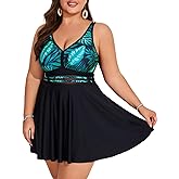 Hanna Nikole Womens Plus Size Swim Dress Swimsuits Two Piece Mesh Front Tankini Bathing Suits Flowy Swimwear with Boyshorts