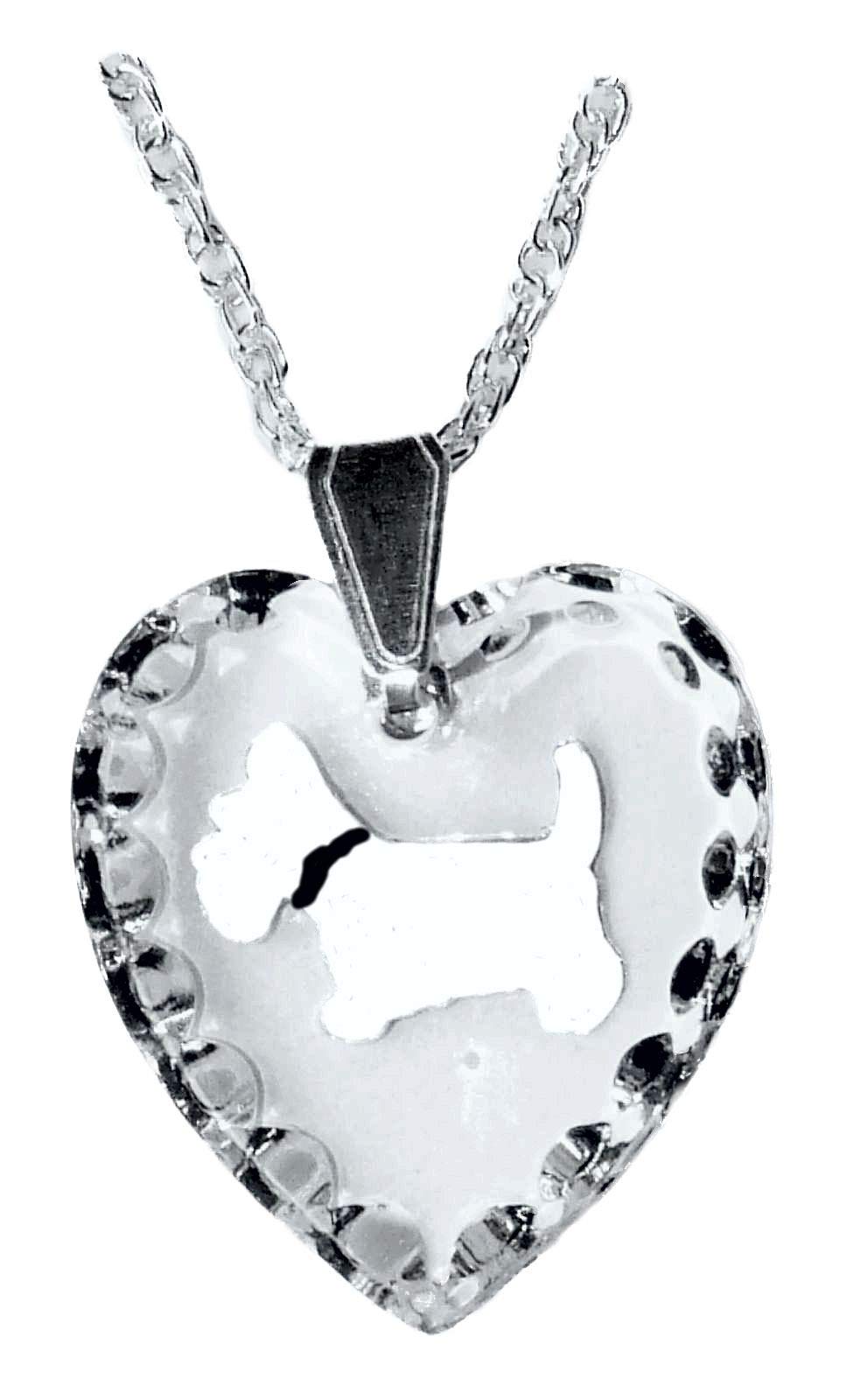 Scottie dog hand painted heart crystal pendant - White dog