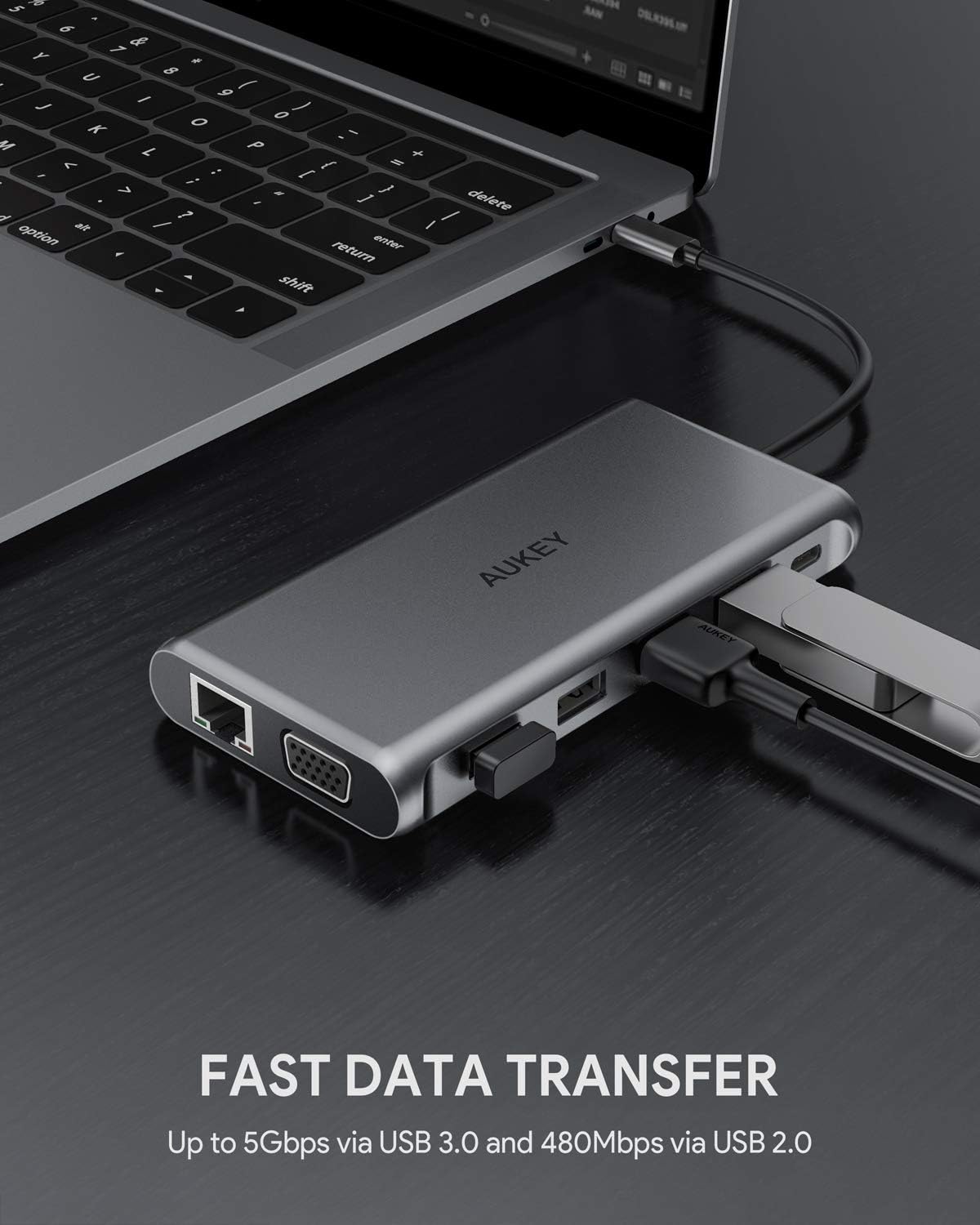 AUKEY USB C Hub 12-in-1 Type C Adapter with Ethernet, 4K HDMI,VGA,2 USB 3.0,2 USB 2.0,100W PD,USB-C Data Port and SD/TF Docking Station for MacBookPro/Air(Thunderbolt 3) and Other USB-C Laptops: Computers & Accessories