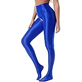 FiwoXam Women's Glossy Opaque Pantyhose Shiny High Waist Tights Yoga Pants Training Sports Leggings