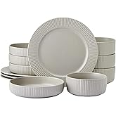 Pfaltzgraff Tranquility 12 Piece Plates Bowls Dinnerware Set, Service for 4, Cream