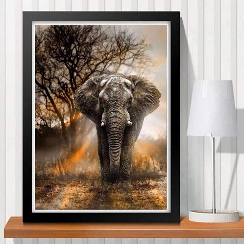 DIY 5D Diamond Painting by Number Kits,Crystal Rhinestone Diamond Embroidery Paintings Pictures Arts Craft for Home Wall Decor (Wild Elephant, 30x40 cm)