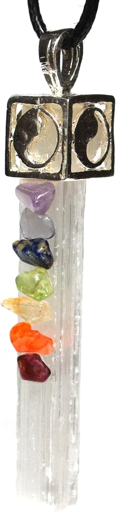 Reiki Energy Charged Selenite Crystal Pendant with Chakra Gems (Beautifully Gift Wrapped)
