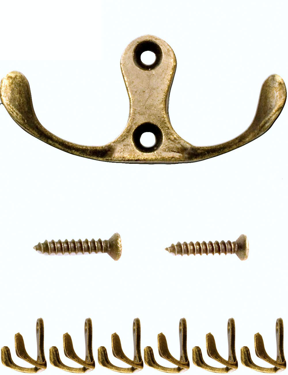Fuxxer - antique double hooks | for coats, towels, clothes | cast iron, brass bronze design | vintage country cottage retro | set of 6