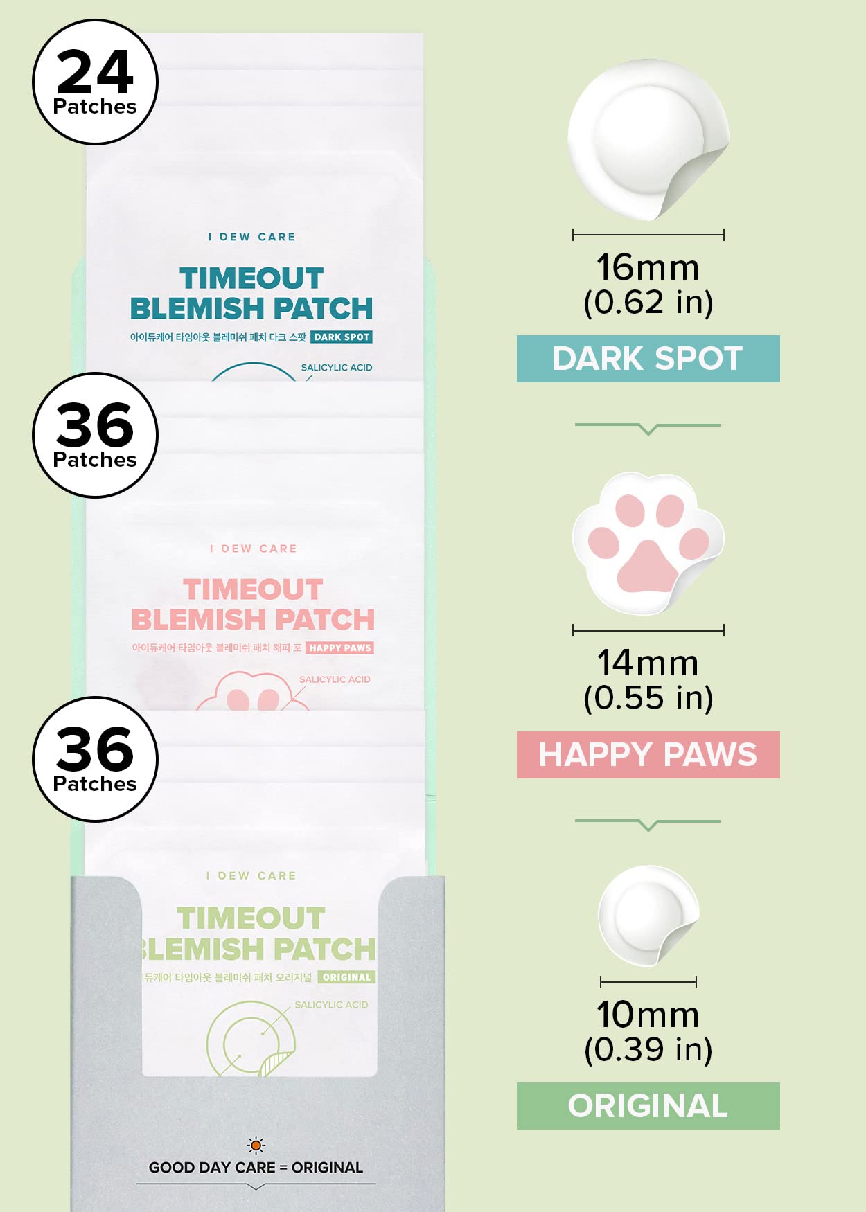I DEW CARE Hydrocolloid Acne Pimple Patch Trio - Meet Your Patch Set | Korean zit blemish dark spot patches for face and skin, 96 Count assorted, Three Sizes, Tea Tree Oil