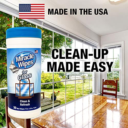 MiracleWipes for Glass - Disposable, Streak Free Cleaning Wipes for Mirrors, Windows, Home and Auto - (30 Count)