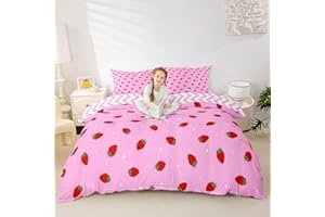 Strawberry Duvet Cover Set Full/Queen Size Strawberry Printed Bedding Duvet Cover for Kids Teens Girls Quilt Cover Fruit Them