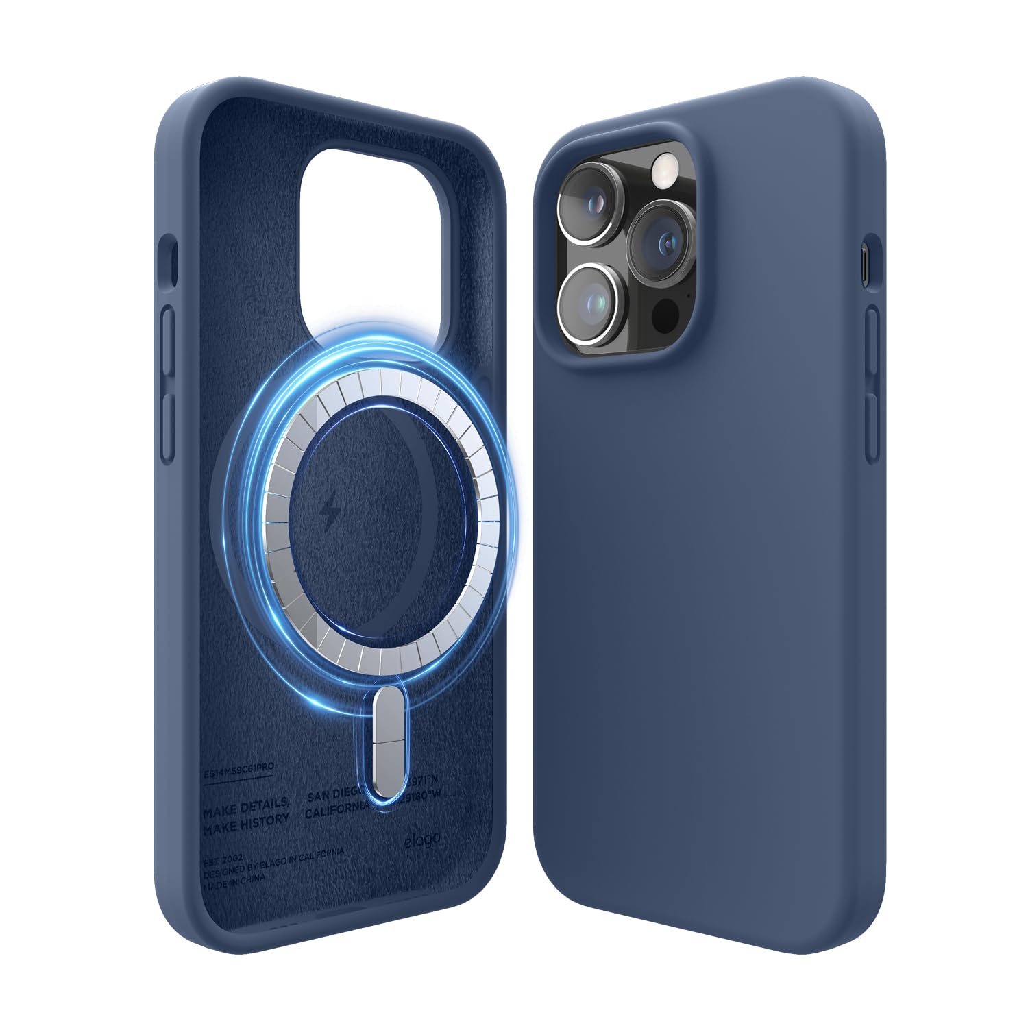 elago Magnetic Silicone Case Compatible with iPhone 14 Pro Case (6.1"), Compatible with MagSafe All Accessories, Built-in Magnets, Premium Liquid Silicone, Protective Cover (Jean Indigo) โ image 1
