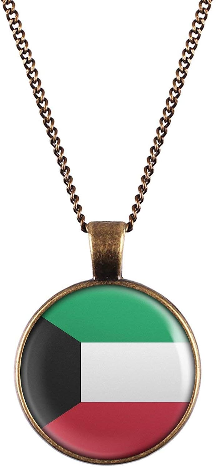 Mylery Necklace Cabochon Picture Kuwait Flag Bronze 1.1 inch Amazon