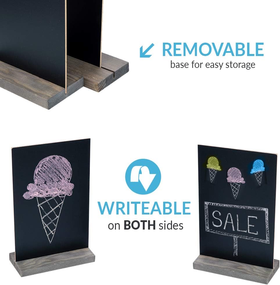 Mini Chalk Board Signs (Set of 5) With 4 Chalk Markers And 40 Chalkboard Labels - Two-Sided Chalkboard Sign for Wedding Table - Multisize 6x9" or 9x6" Blackboard! Small Tabletop Chalkboards with Stand : Office Products