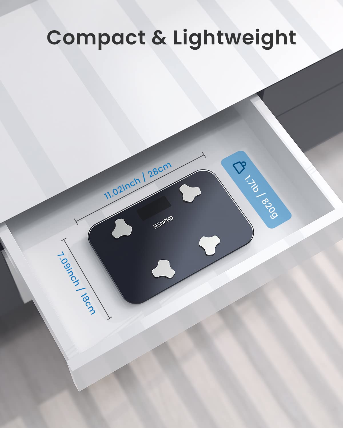 RENPHO Travel Scale for Body Weight, Mini Bathroom Scale for Body Fat, Portable Weight Scale for Traveling with Storage Case, 13 Body Composition Analyzer with App, 400 lbs, Elis Go, 11.02