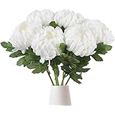 ICBOX 6pcs Large Chrysanthemums Artificial Flowers 18.8 in Artificial Mums Flowers White Silk Flowers Spider Mum Flower for Home Weddings Floral Arrangements Bouquets (White)