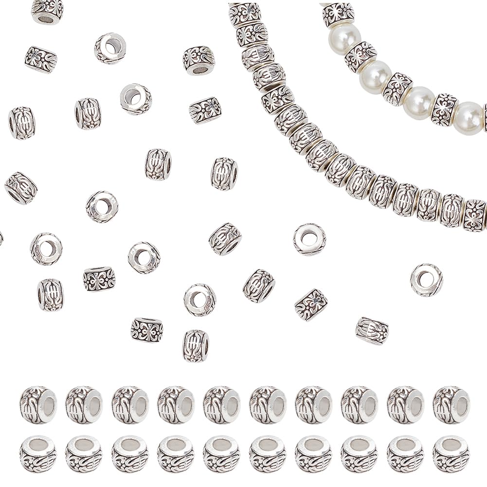 Photo 1 of PH PandaHall 100pcs Large Hole Spacer Beads 8mm Loose Beads Tibetan Alloy Antique Silver European Rondelle Spacers Beaded Garden Decor for Bracelet Necklace DIY Jewelry Making Hole: 3.5mm