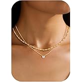 ORAZIO Layered Gold Necklaces for Women Non Tarnish, Dainty 14K Gold Plated Cubic Zircon Necklace Stack Layering Chain Necklace Stackable Cute CZ Pendant Choker Necklace for Women