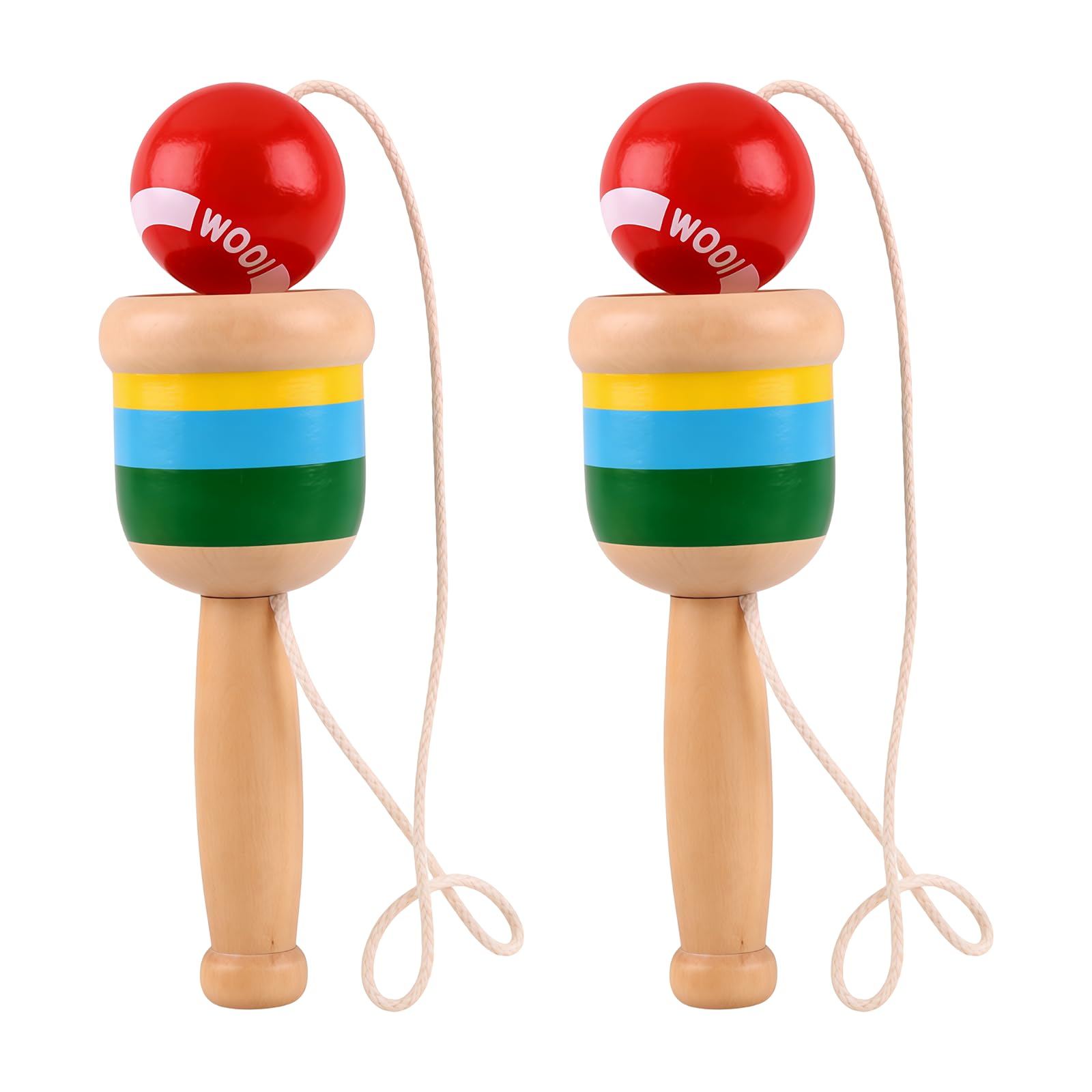 NAUZE 2Pieces Wooden Catch Ball Red Mini Wood Ball Catching with String Cup Toy Educational Game Birthday Party Gifts for Lawn Camping Beach