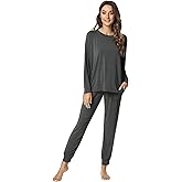 NACHILA Pajamas for Women-Viscose Made from Bamboo,Long Sleeve Pajama Sets Crew Neck Pj with Joggers Pants Soft 2 Piece Pjs