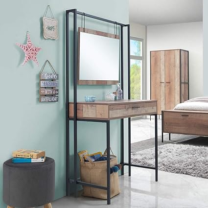 Tofarch Rustic Dressing Table Mirror Industrial Oak Effect Bedroom Furniture D Street Amazon In Home Kitchen
