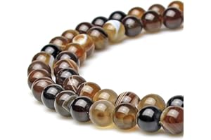 MJDCB Natural Stone Beads Coffee Stripe Agate Round Loose Beads for Jewelry Making DIY Bracelet Necklace (8mm)