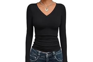 Trendy Queen Long Sleeve Shirts for Women 2025 Fall Fashion V Neck Basics Crop Tops Slim Fitted Y2K Tops Outfits Clothes