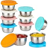 JUSTASHOW 10 Pack 1.6 Oz Salad Dressing Containers To Go, Stainless Steel Small Condiment Containers with Lids, Reusable Leakproof Sauce Container Cups for Lunch Bento Box Picnic & Travel