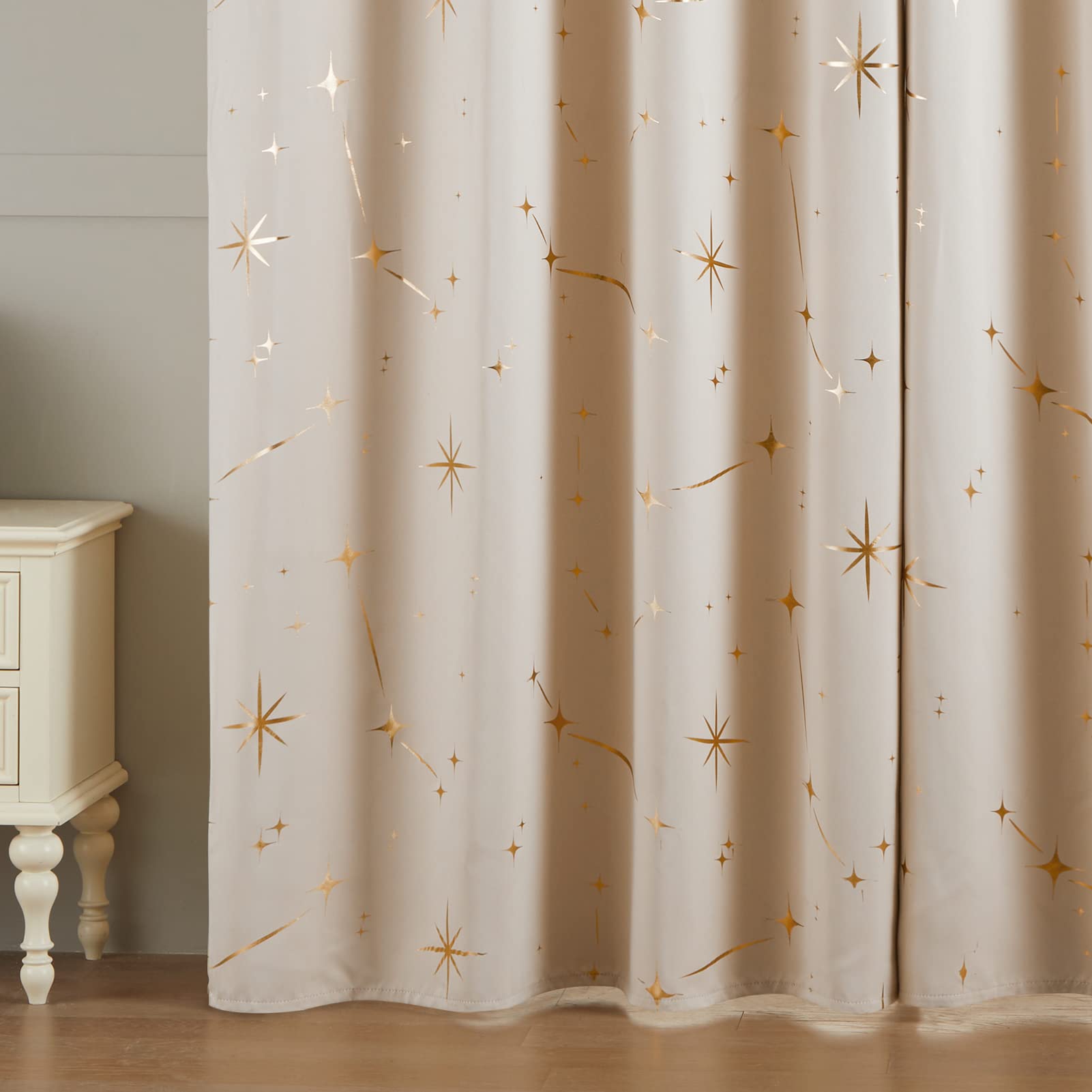 Topfinel カーテン 遮光 おしゃれ 星柄 箔プリント 遮光カーテン 178cm丈 2枚組 ベージュ 省エネ 断熱 寝室 防音カーテン 既成 カーテン 断熱カーテン 100cmｘ178cm商品画像