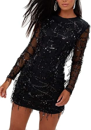 long sleeve short sequin dress