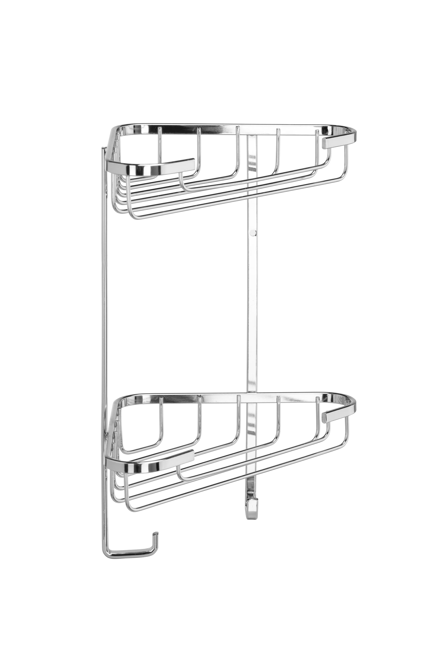 Croydex Small Corner Shower Caddy - Durable Steel Bathroom Shelves with Chrome Finish for Modern Bathrooms, 2-Tier Shower Corner Shelves with Hooks, Easy Installation, 5kg Load Capacity