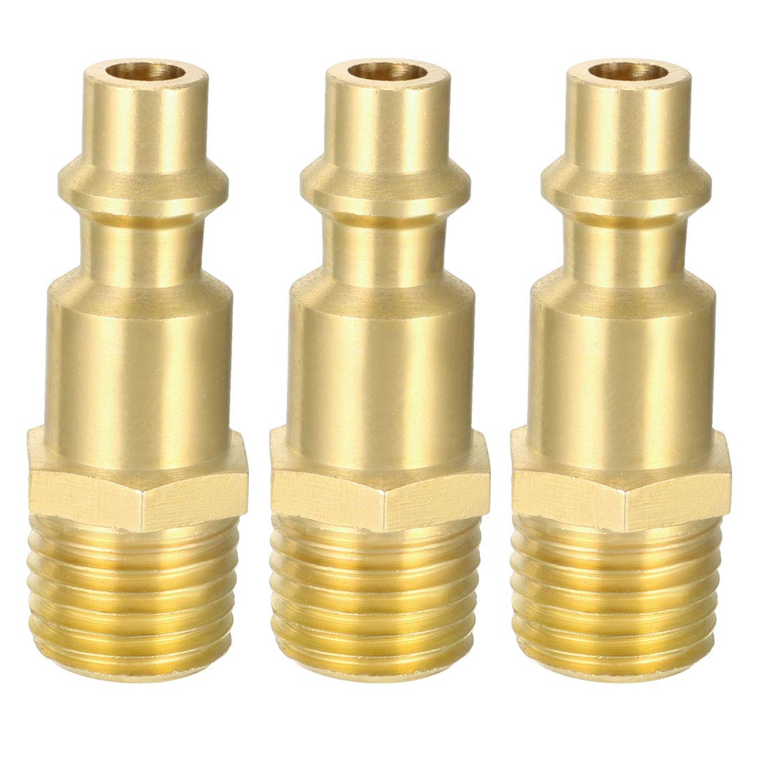 sourcing map High-Flow Plug, Brass Quick Coupler Plug Air Hose Fitting Quick-Connect Fitting, 1/4" NPT Male Plug 3pcs