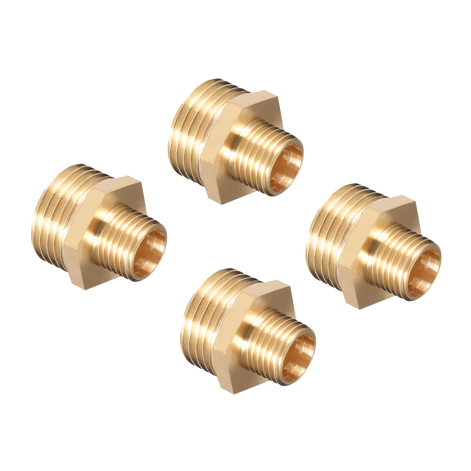 M METERXITY 4 Pack Male Thread Pipe Fitting - Hex G1/4 x G1/2 Male Thread Pipe Fitting, Fast Coupler Adapter, Apply to Air Pipe, Air Compressor, (8mm, Gold Tone)