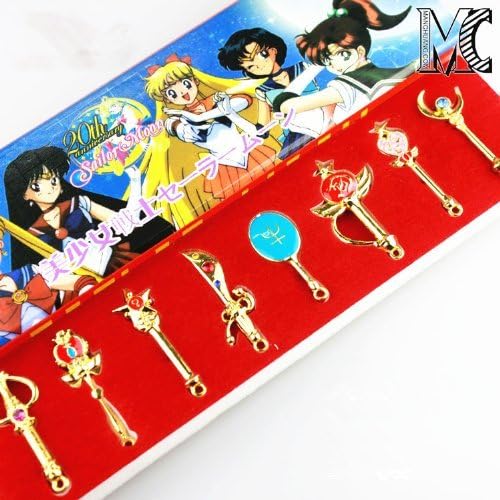 8 Pcs Set Sailor Moon Magic Wand Buckle Keychain Golden