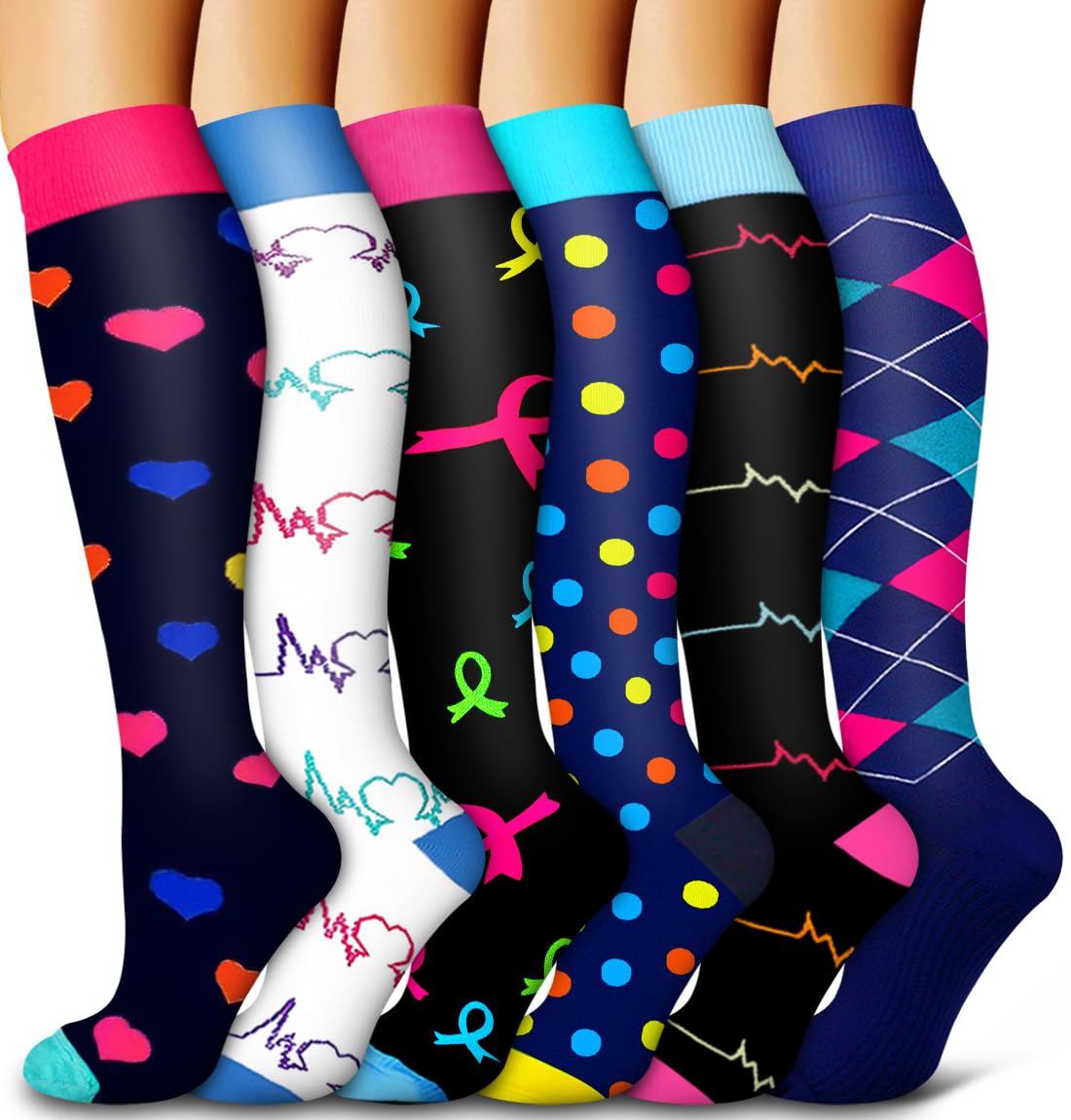Photo 1 of Bluemaple 6 Pack Copper Compression Socks for Women and Men Circulation-Best Support for Medical, Running,Nursing,Athletic