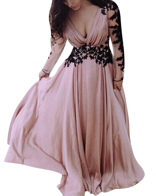 Donna Vestiti Lunghi Da Cerimonia Elegante Collo V Vestito A Pieghe ...